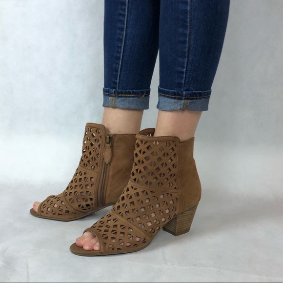 Franco Sarto Suede Perforanted Open Toe Booties - Picture 8 of 8